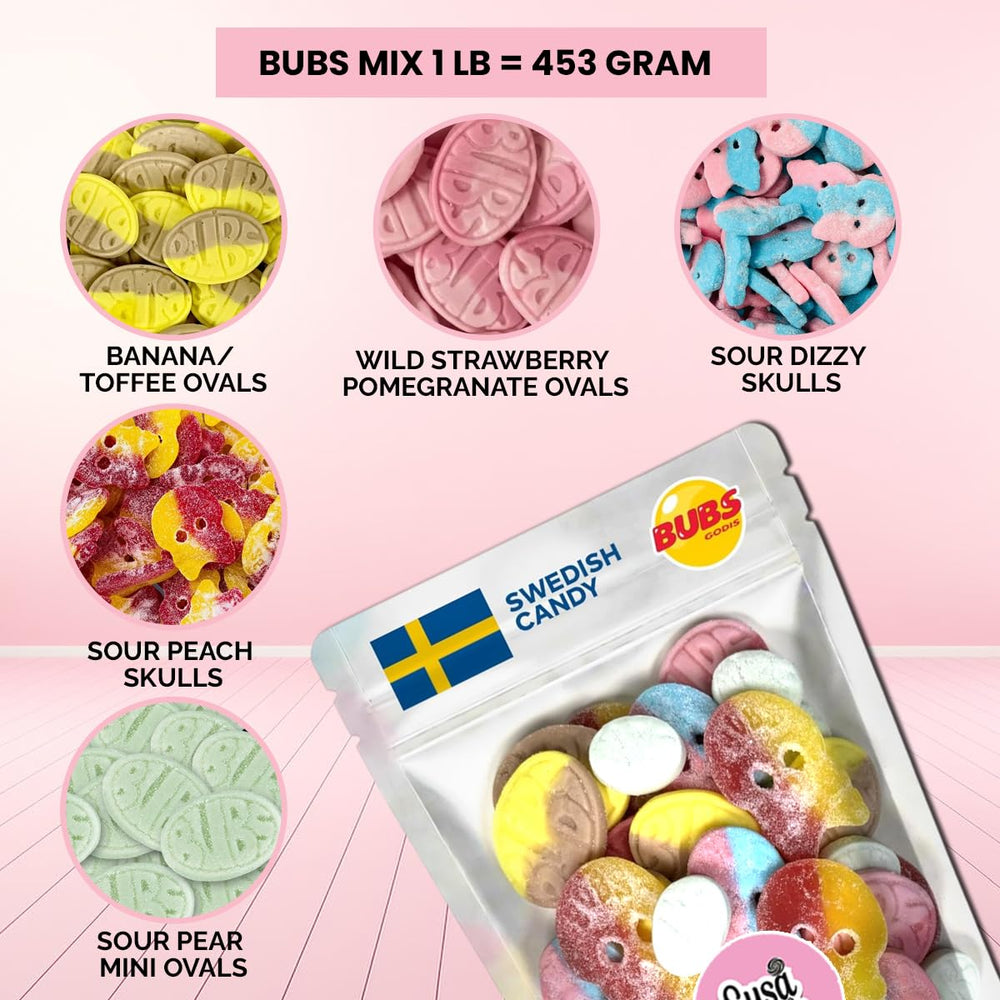 Bubs Swedish Candy Mix tutti frutti gummies with bold flavors
