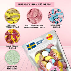 Bubs Swedish Candy Mix tutti frutti gummies with bold flavors