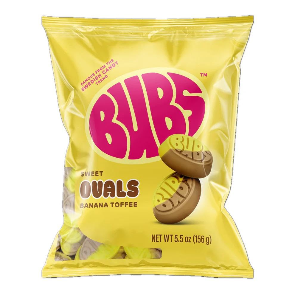 Two bags of BUBS ovals on a table, vegan and allergen-free treat option