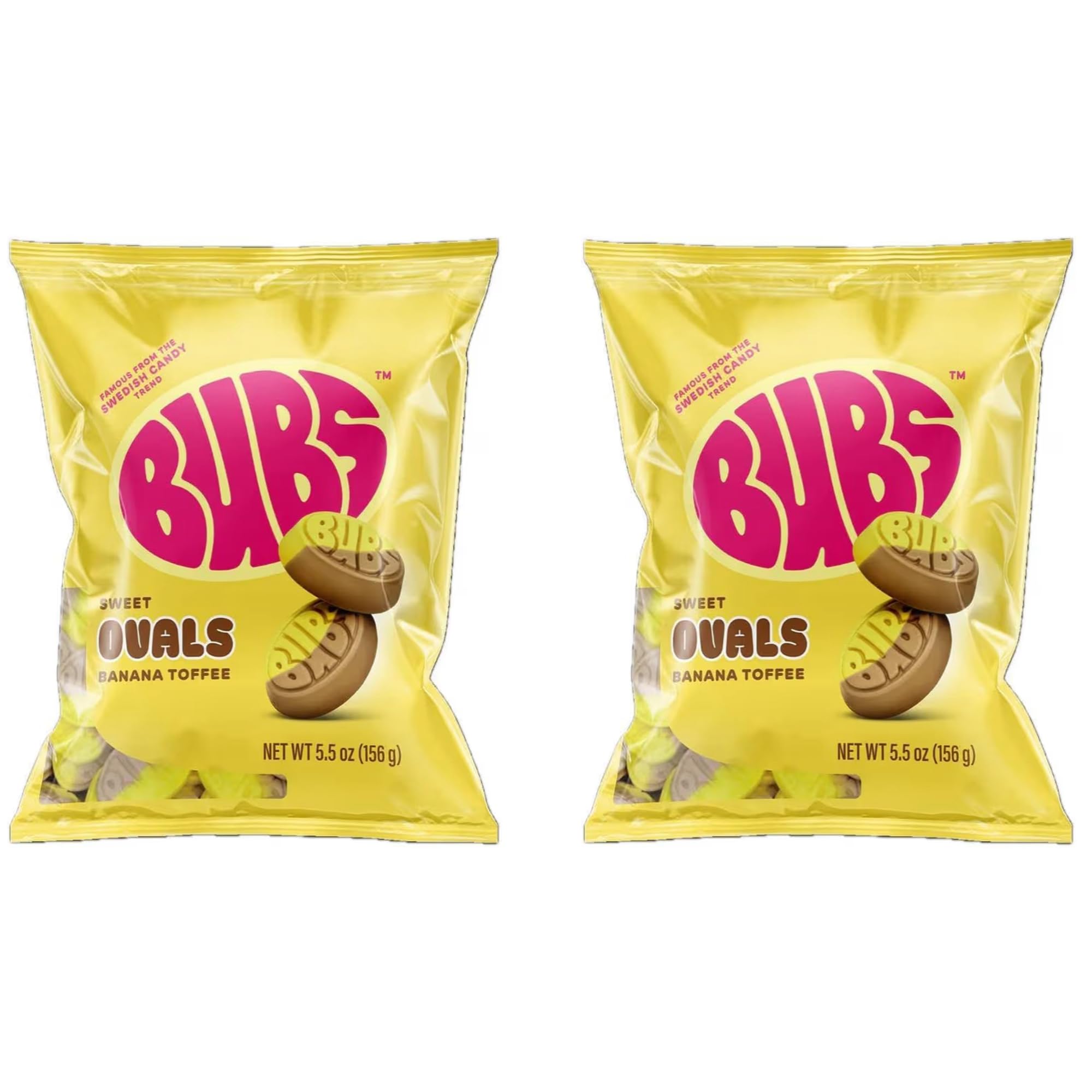 BUBS Sweet Banana Toffee Ovals bag showing creamy foam texture for melt-in-mouth moment