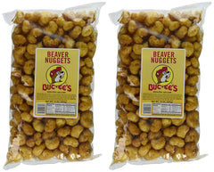 Buc-ee's Beaver Nuggets two-bags display, ideal road-trip snack with caramel-coated corn puffs
