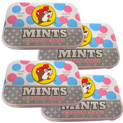 Four Buc-ees mint tins ready for on-the-go freshness.