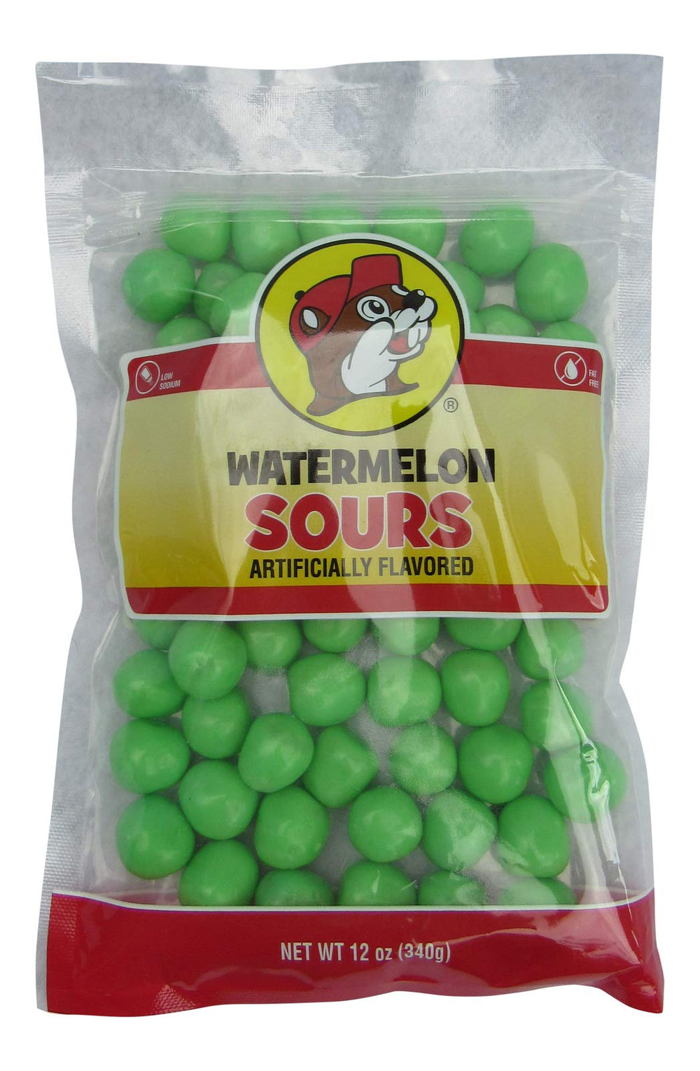 Buc-ee's Watermelon Sours candy in a resealable bag, ideal for road trips and gatherings.