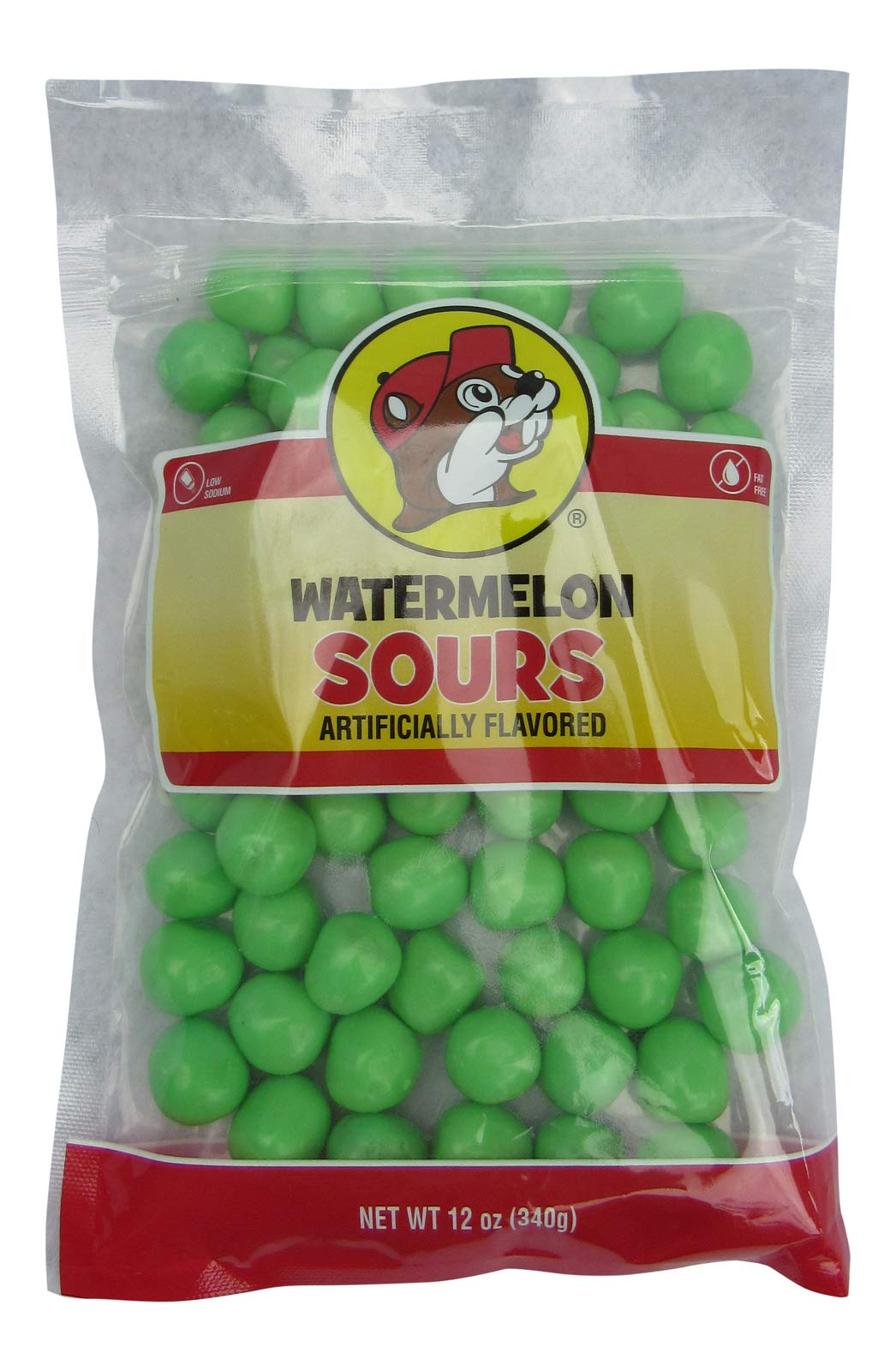 Buc-ee's Watermelon Sours candy in a resealable bag, ideal for road trips and gatherings.