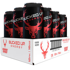 Bucked Up Energy Drink 300mg cherry can - front view offering a quick caffeine boost on the go