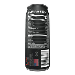 Bucked Up Blood Raz 12ct back label reveals caffeine amount and sugar-free design.
