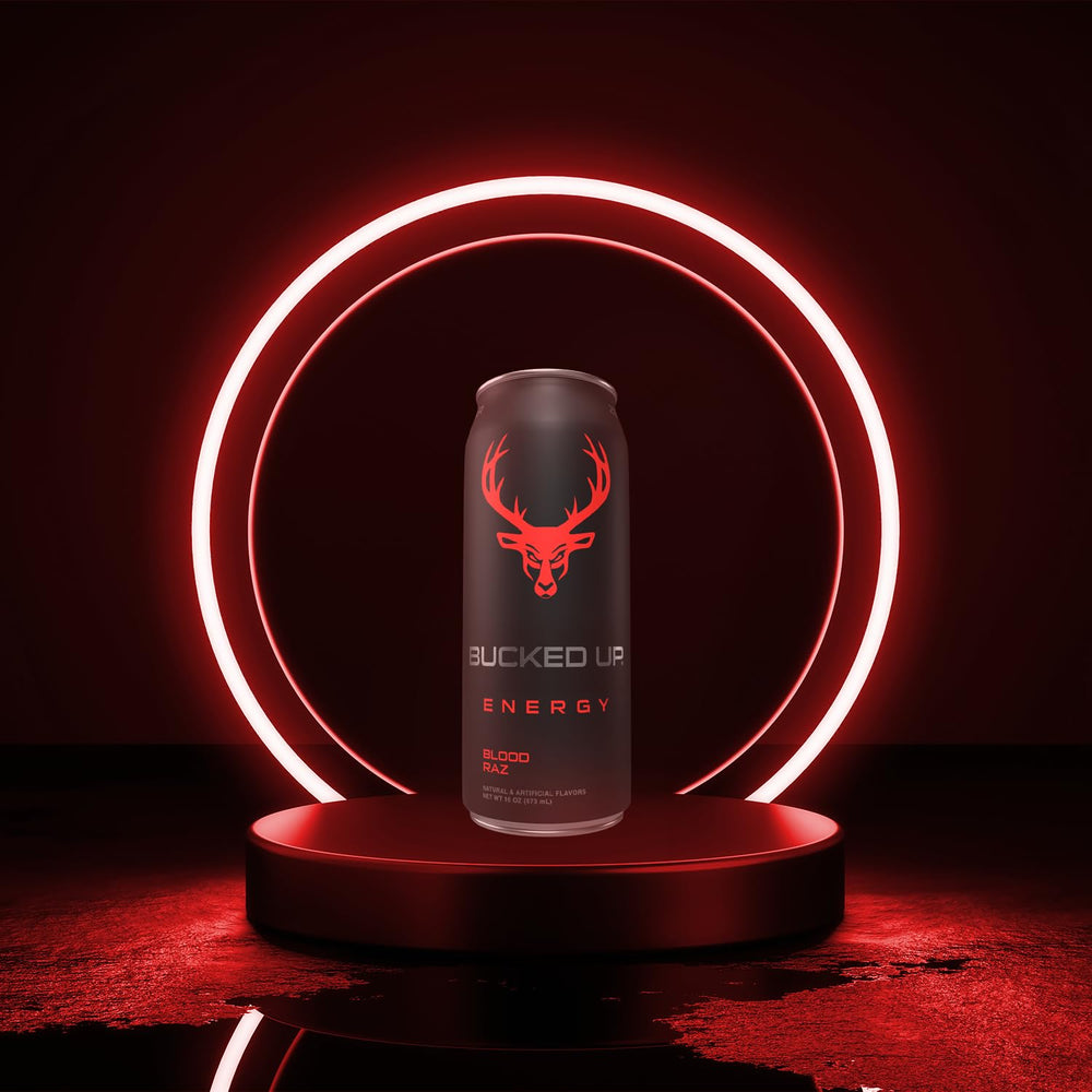 Bucked Up Blood Raz 12ct energy-boost on-demand for study sessions.