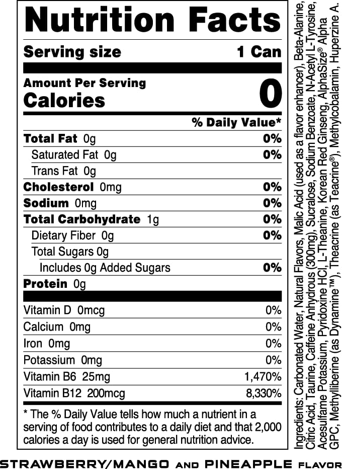 Bucked Up Energy label detail shows the high-caffeine formula for alertness.