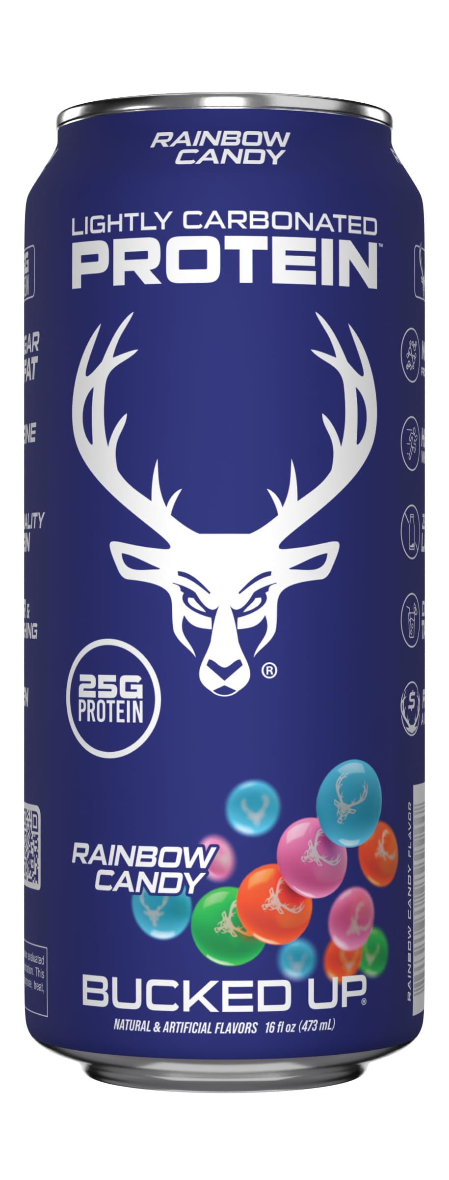 Bucked Up lightly carbonated protein soda can pour showing crisp texture.