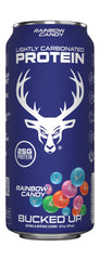Bucked Up lightly carbonated protein soda can pour showing crisp texture.