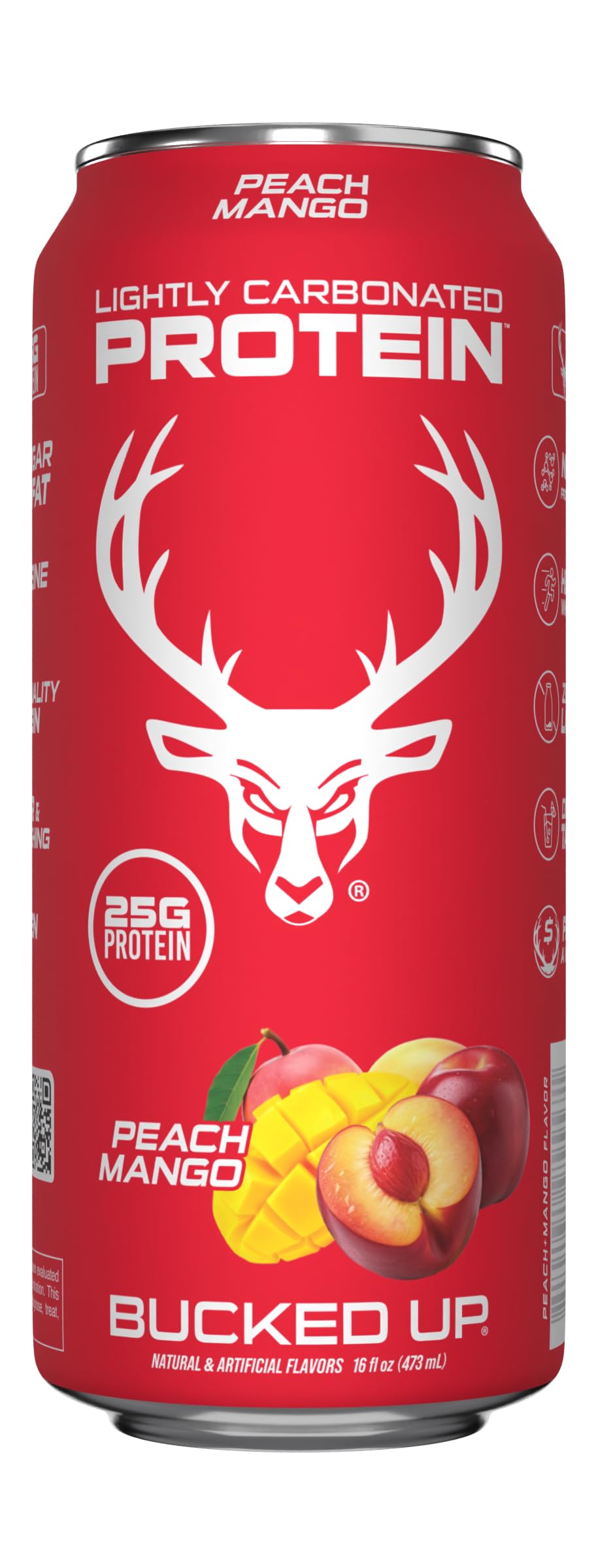 Bucked Up Lightly Carbonated Protein Soda Rainbow Candy can—crisp, clean taste.