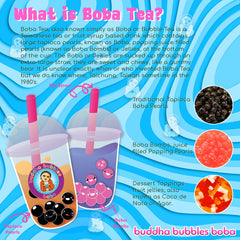 Buddha Bubbles Boba brown-sugar pearls in a jar with glossy chew-ready texture.