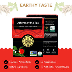 Buddha Teas Ashwagandha Root Tea steeping cup captures earthy aroma and gentle notes.