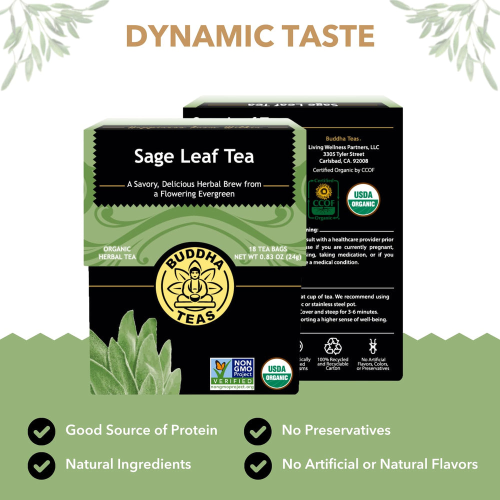 Buddha Teas bleach-free tea bags packaging shown for freshness