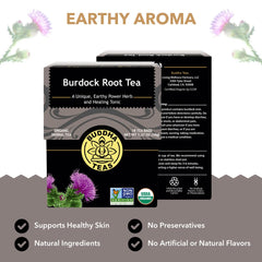 Buddha Teas Burdock Root brewed cup showing amber color and earthy aroma