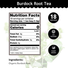 Buddha Teas Burdock Root tea bags image highlighting caffeine-free and antioxidant-rich brew