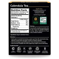 Buddha Teas calendula flowers close-up, single-ingredient quality for gentle infusion.