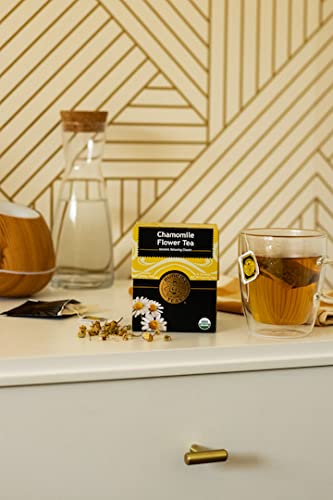 Buddha Teas chamomile tea steam rising from a mug