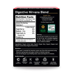 Buddha Teas Digestive Nirvana Blend cup suggests a soothing, caffeine-free herbal experience.