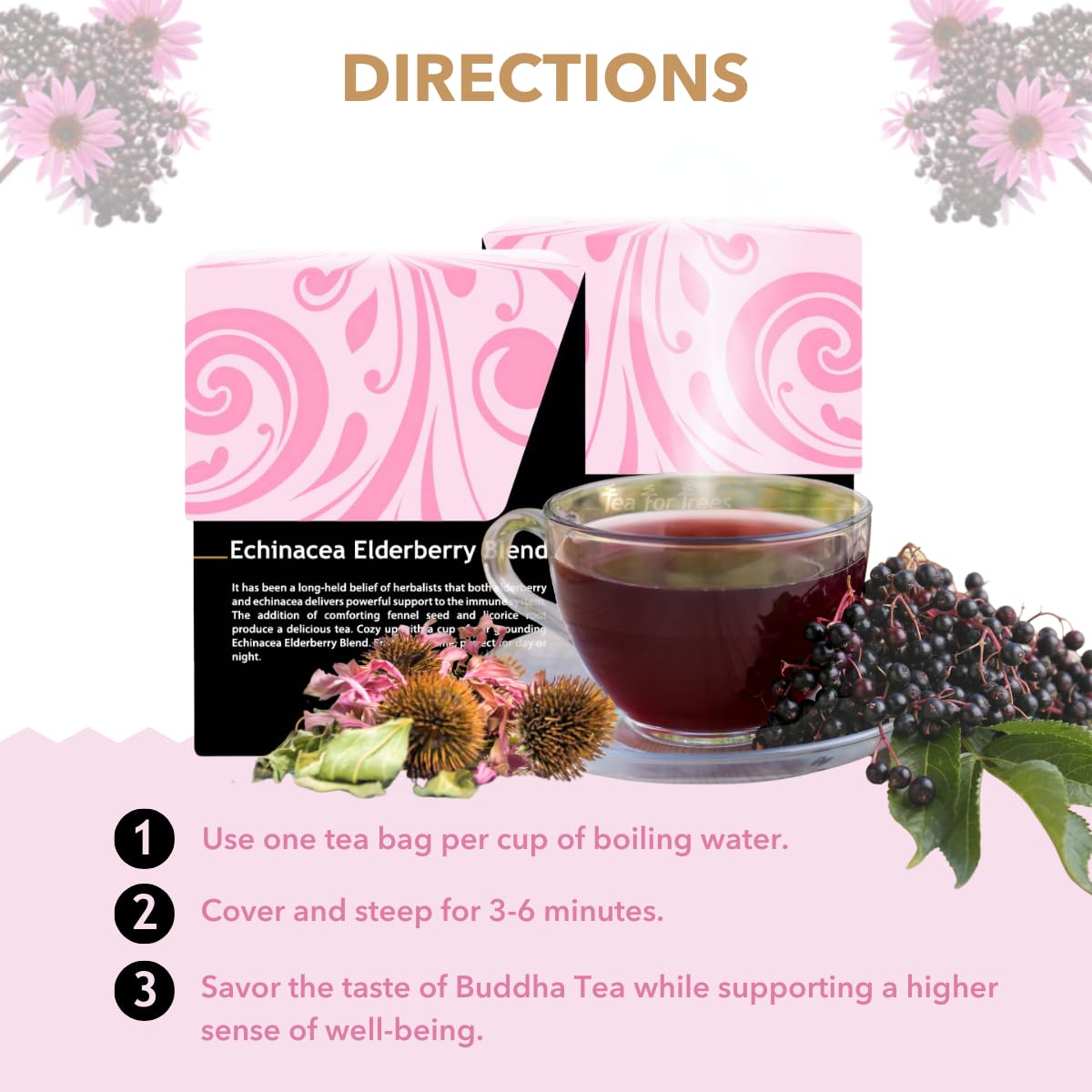 Buddha Teas organic ingredients image highlights plant-based Vitamin C and antioxidants