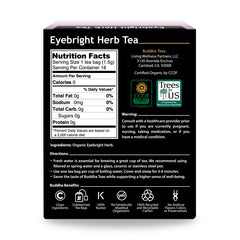 Buddha Teas Eyebright tea bag over cup highlights bleach-free eco-friendly infusion