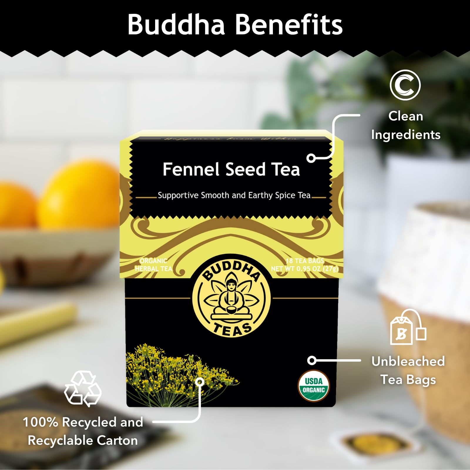 Buddha Teas fennel seed tea in kitchen drawer ready for routines