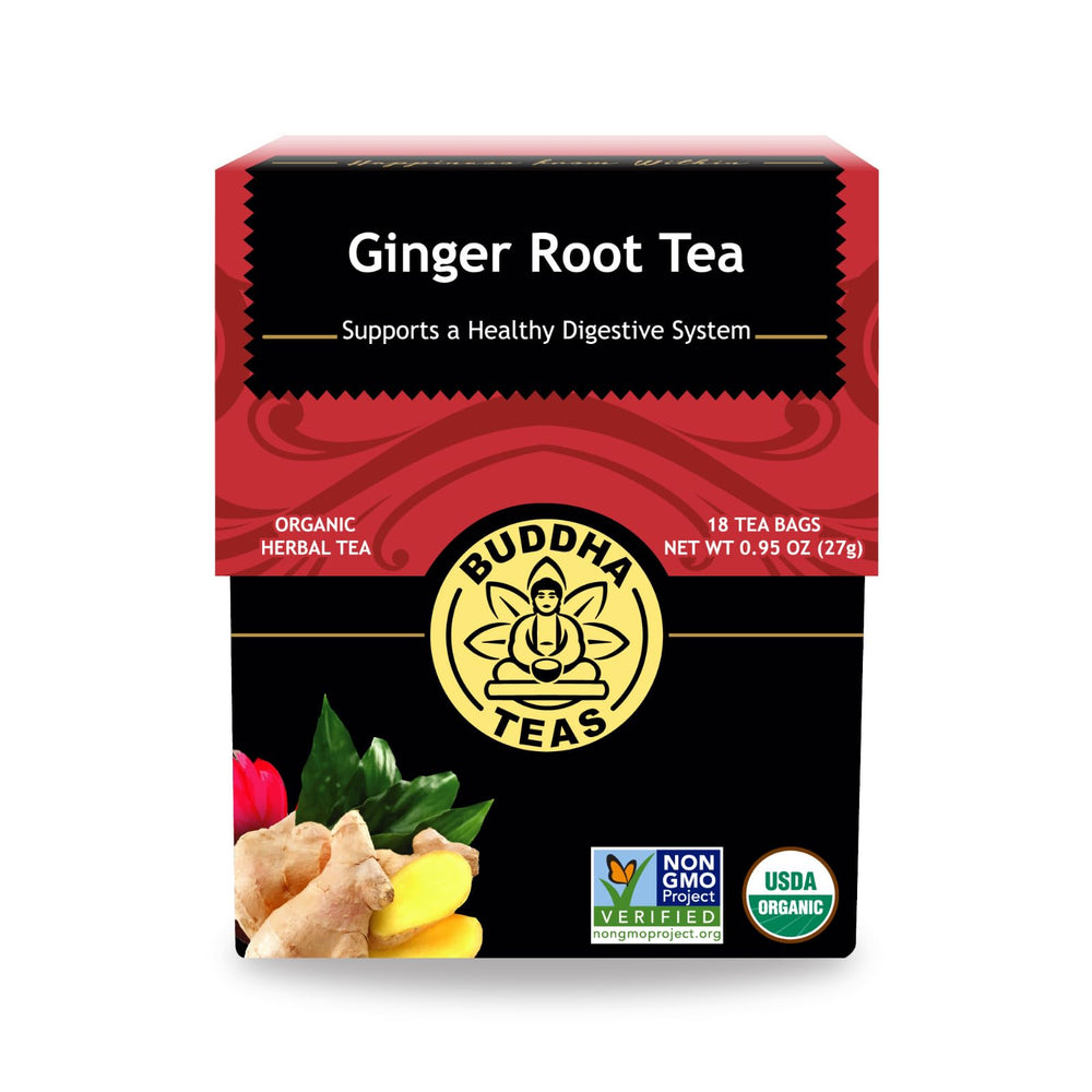 Buddha Teas ginger root tea bags deliver pure ginger flavor for a comforting cup.