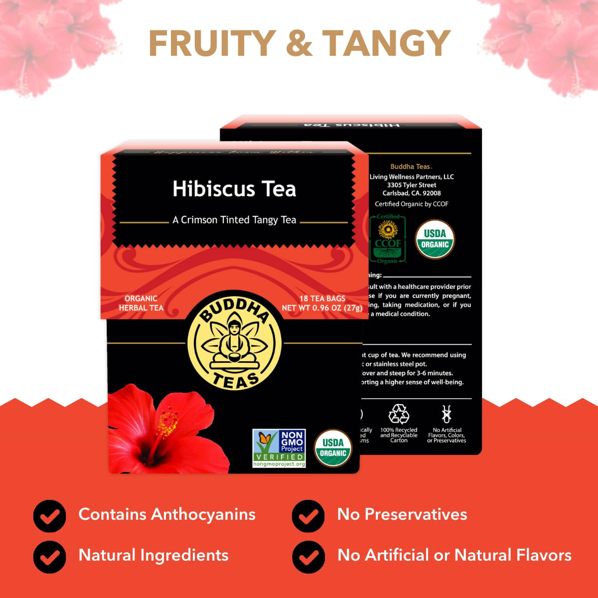 Buddha Teas Hibiscus brewed cup ready to enjoy, caffeine-free