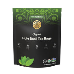 Buddha Teas Holy Basil tea bags in packaging with inviting aroma.