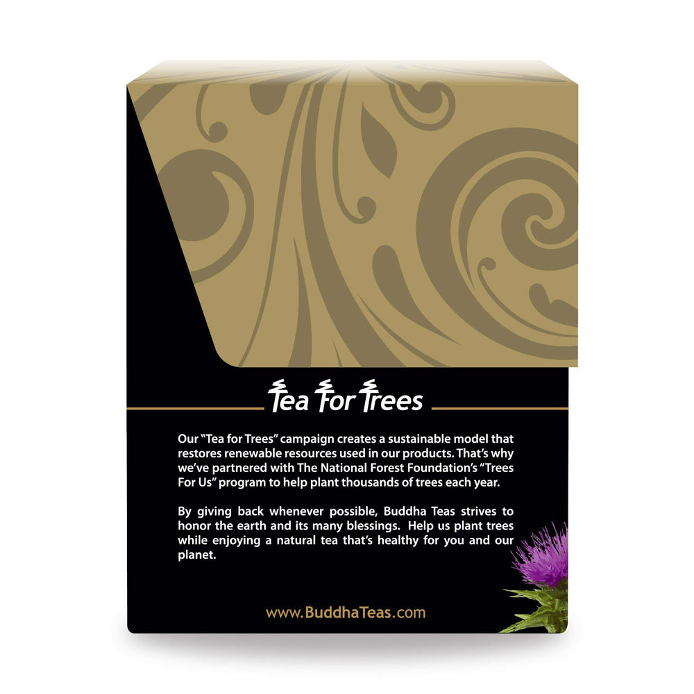 Buddha Teas Milk Thistle Tea teabags displayed for brewing