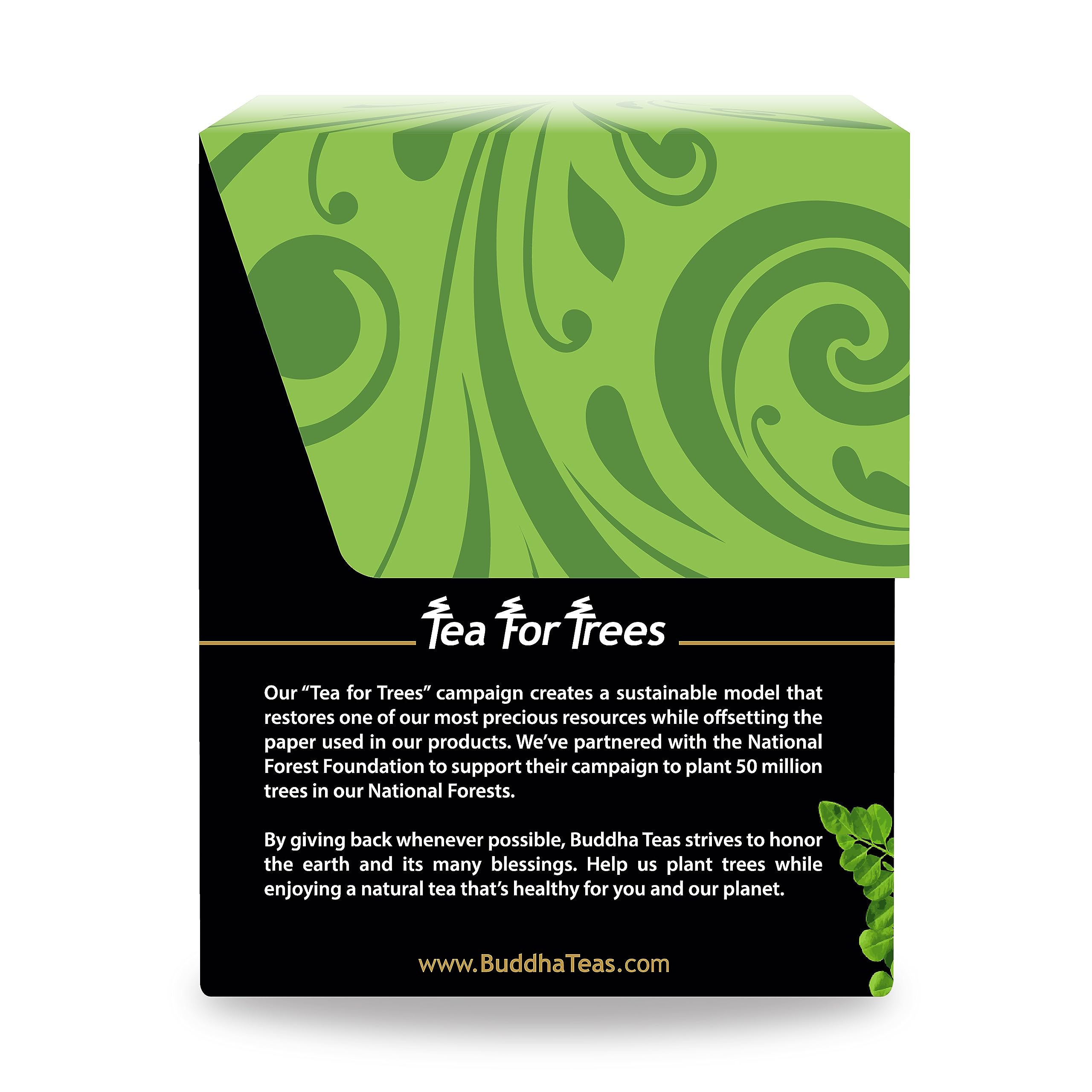 Buddha Teas Moringa Tea moringa leaves in vibrant green close-up.