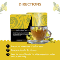 Buddha Teas Mullein Leaf packaging with organic and Kosher certification