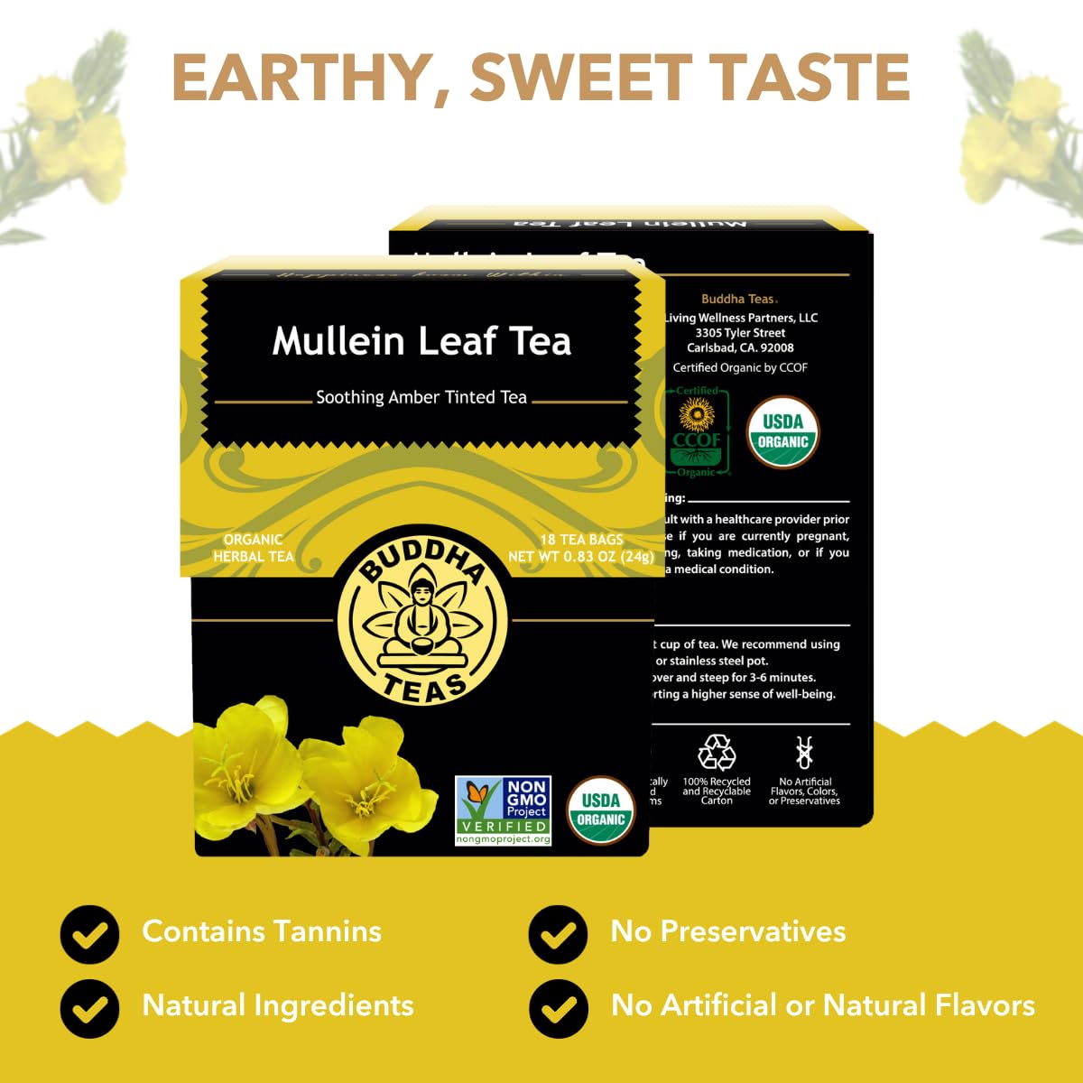 Buddha Teas Mullein Leaf dried leaves, single-ingredient purity for brewing