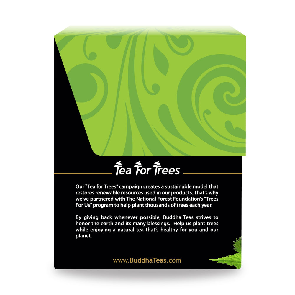 Buddha Teas nettle leaf tea packaging emphasizes organic, kosher, non-GMO ingredients.
