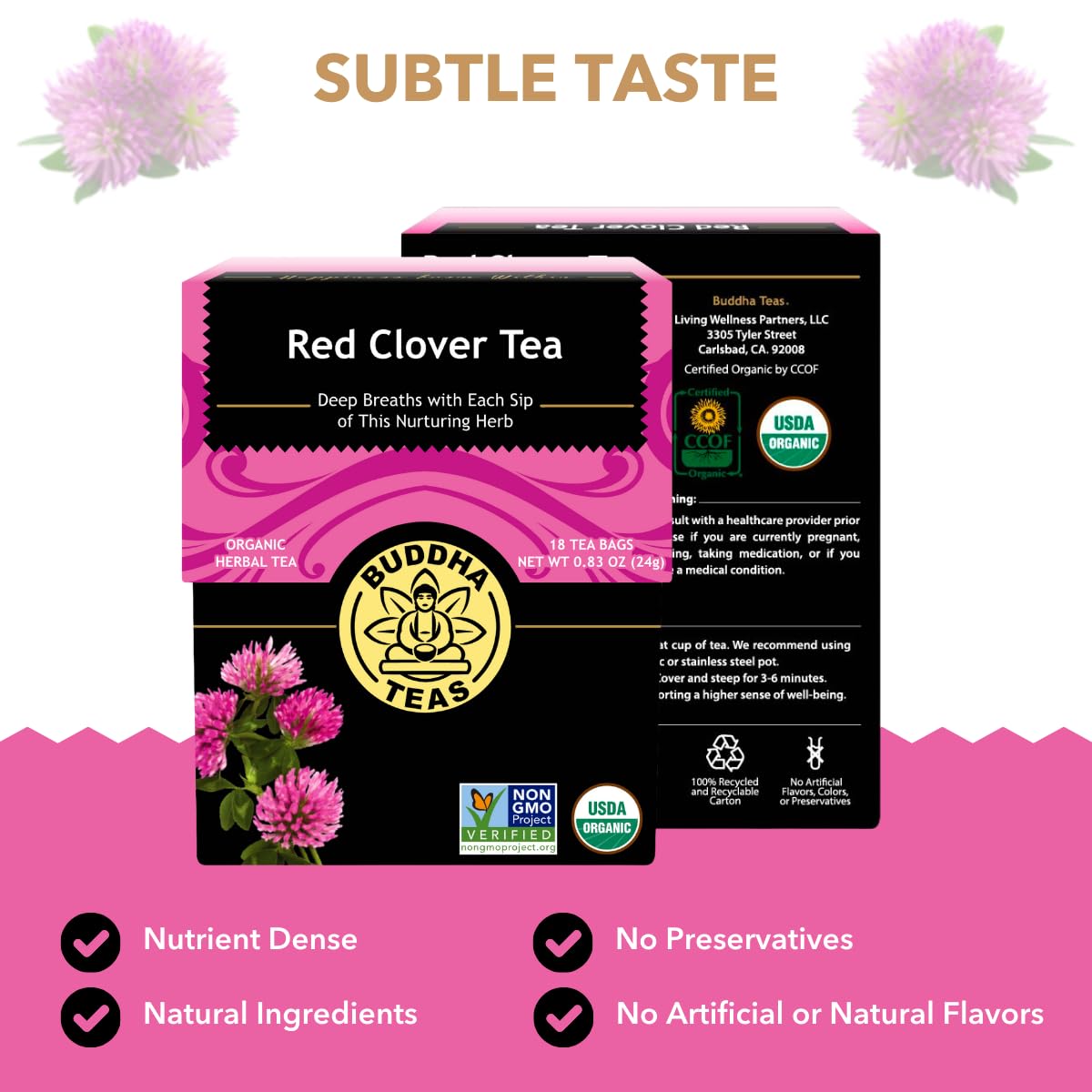 Buddha Teas organic certifications label signaling quality and pure ingredients