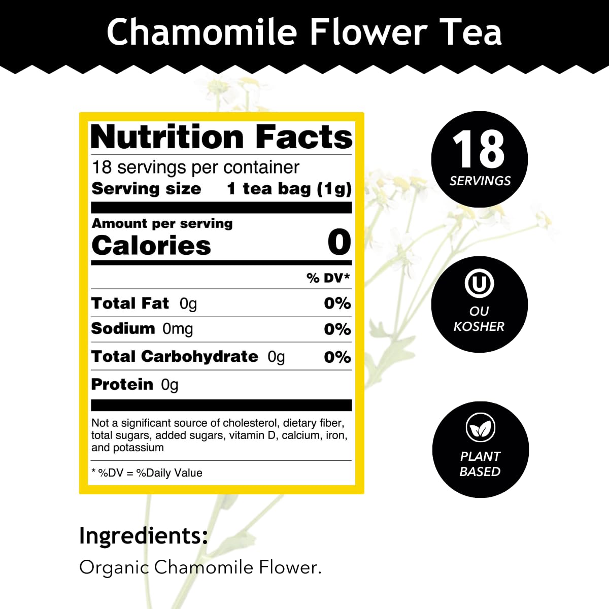 Buddha Teas chamomile tea cup steeping for a calm evening