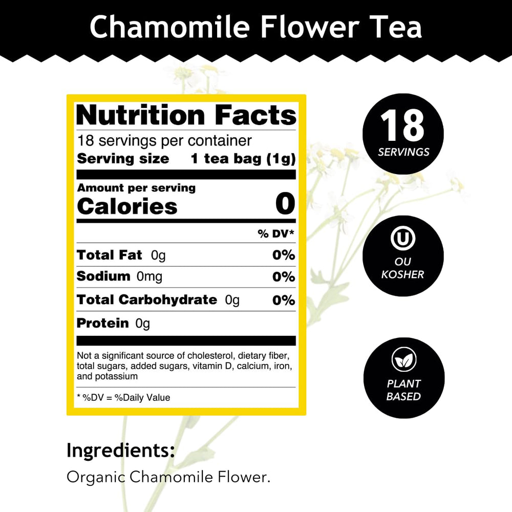 Buddha Teas chamomile tea cup steeping for a calm evening