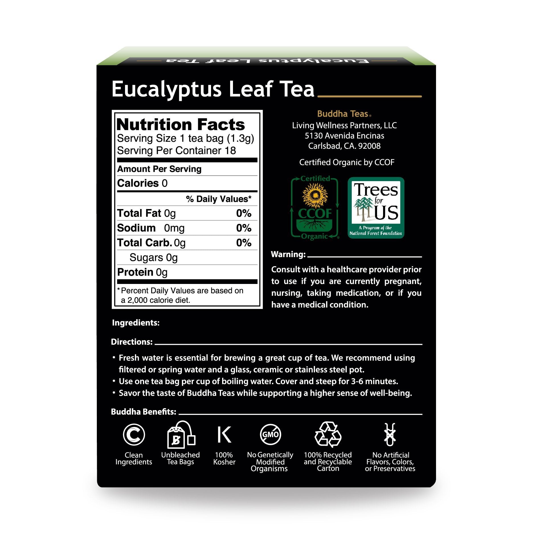 Buddha Teas Organic Eucalyptus Tea cup steeping—aromatic steam and soothing flavor in every pour.