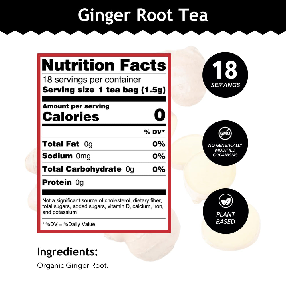 Buddha Teas organic ginger tea pack emphasizes natural ingredients for a wholesome brew.