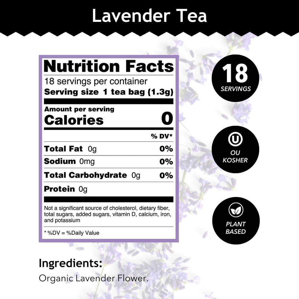 Buddha Teas Organic Lavender Tea cup brewing, floral notes filling the room for relaxation.
