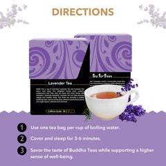 Buddha Teas Organic Lavender Tea dried lavender visuals, inviting a fragrant, mindful ritual.