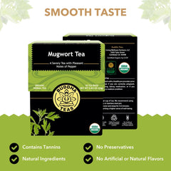 Buddha Teas Organic Mugwort Tea leaves close up show natural texture