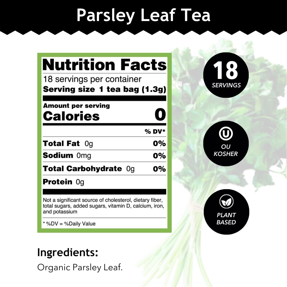 Buddha Teas hot cup of parsley leaf tea, savory aroma for cozy moments.