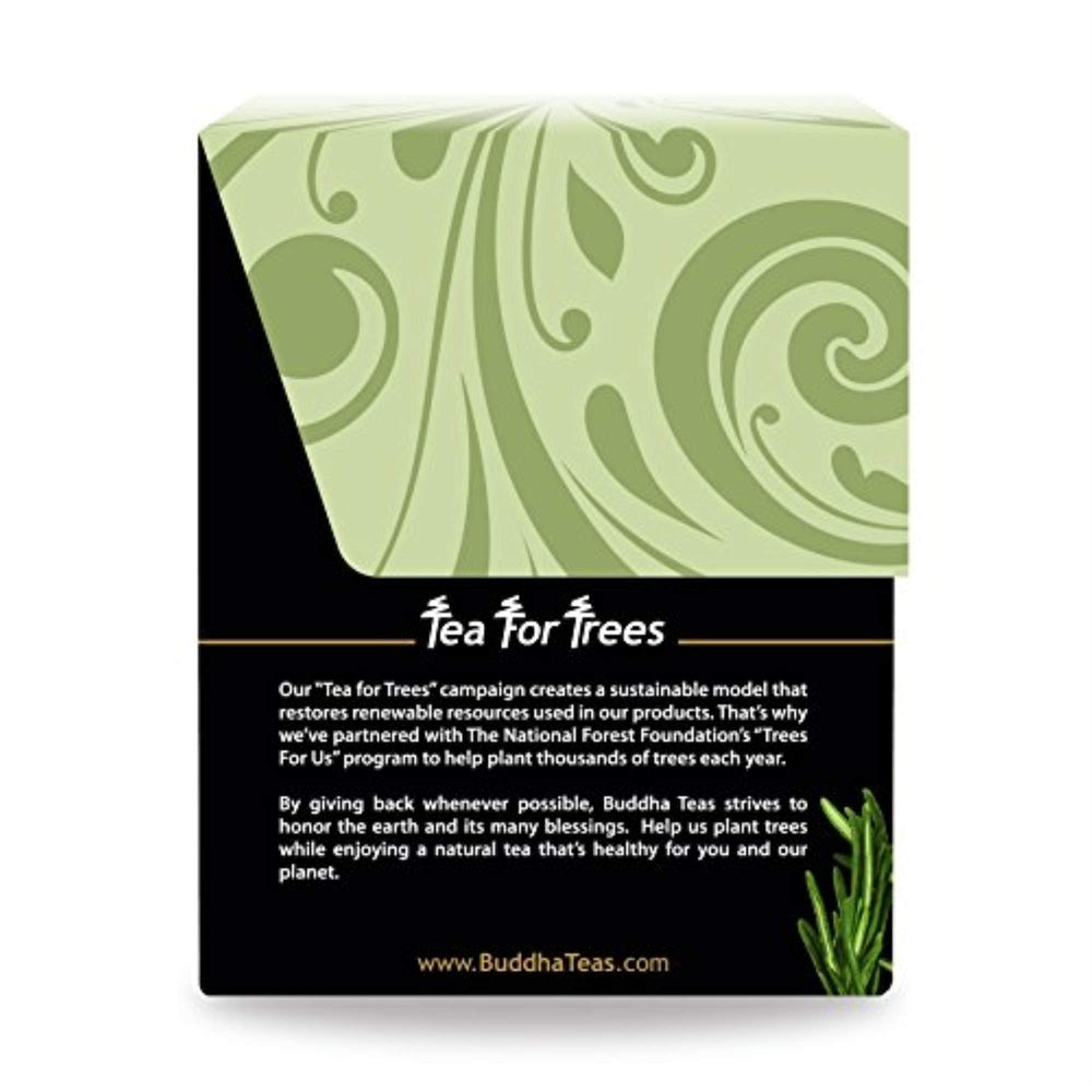 Buddha Teas organic rosemary tea packaging highlighting clean ingredients and caffeine-free blend