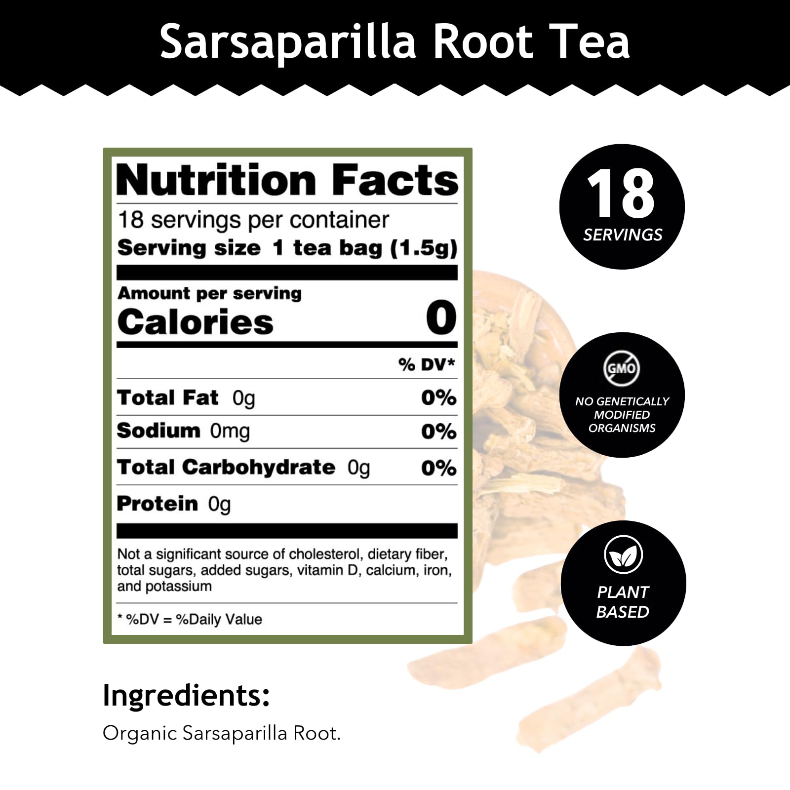 Buddha Teas organic sarsaparilla cup, warm aroma invites relaxed sipping.