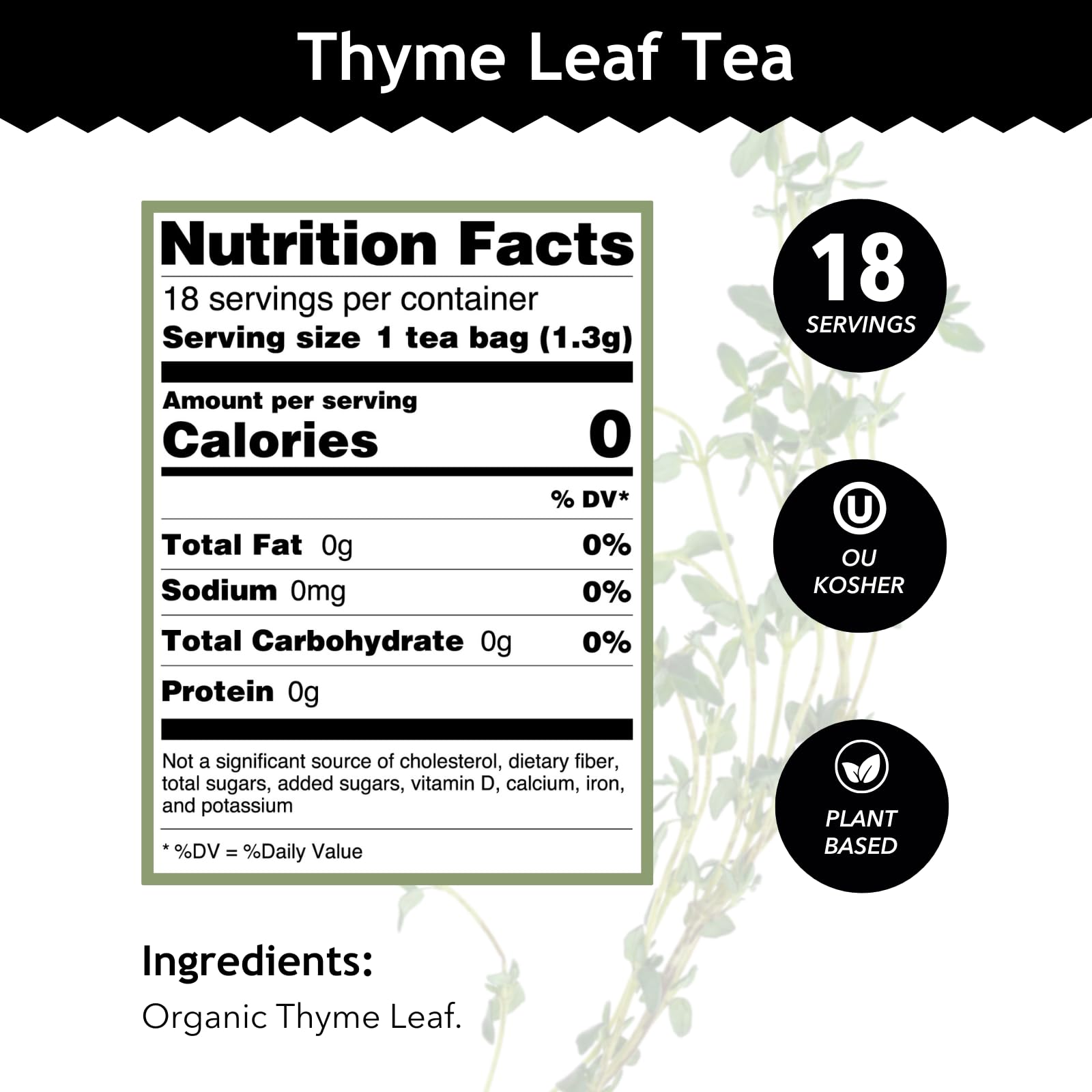 Buddha Teas Organic Thyme Tea in a cup for a gentle daytime refreshment.