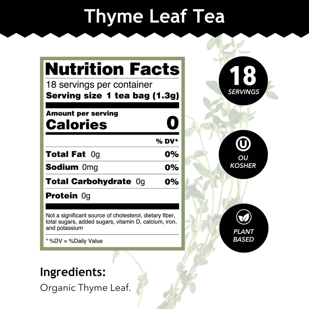 Buddha Teas Organic Thyme Tea in a cup for a gentle daytime refreshment.