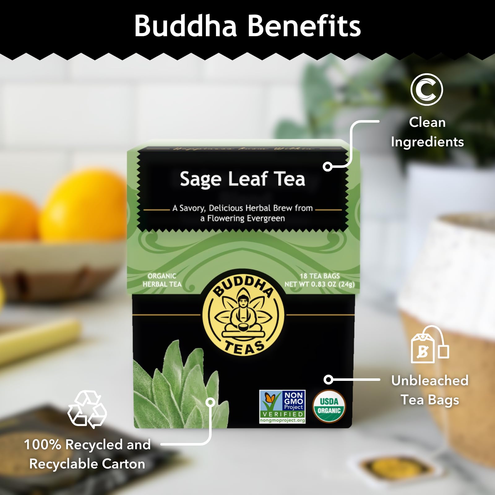 Buddha Teas OU Kosher labeled Sage Tea for trusted quality