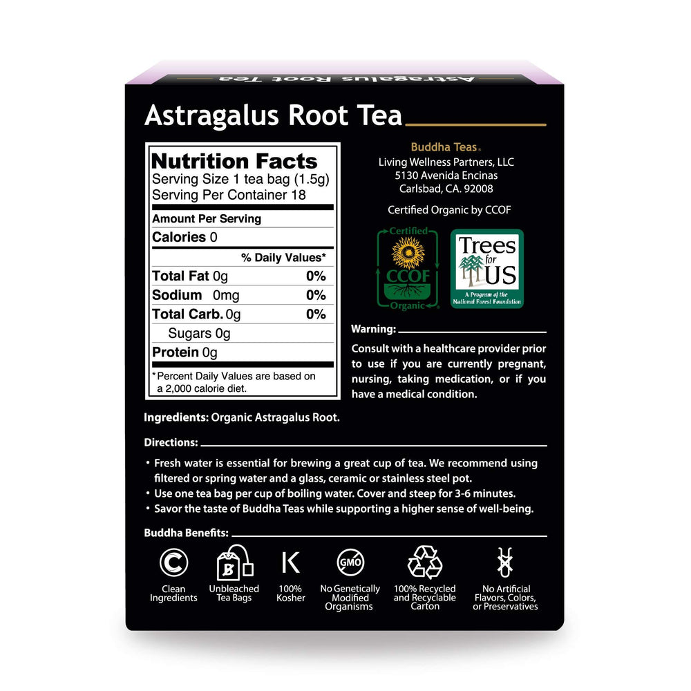 Buddha Teas packaging label shows USDA Organic and Kosher certifications