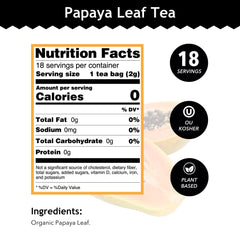Buddha Teas Papaya Leaf Tea bags closeup, showcasing convenient brewing.